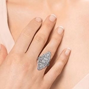 Cubic Zirconia and Silver Plated Elongated Statement Ring